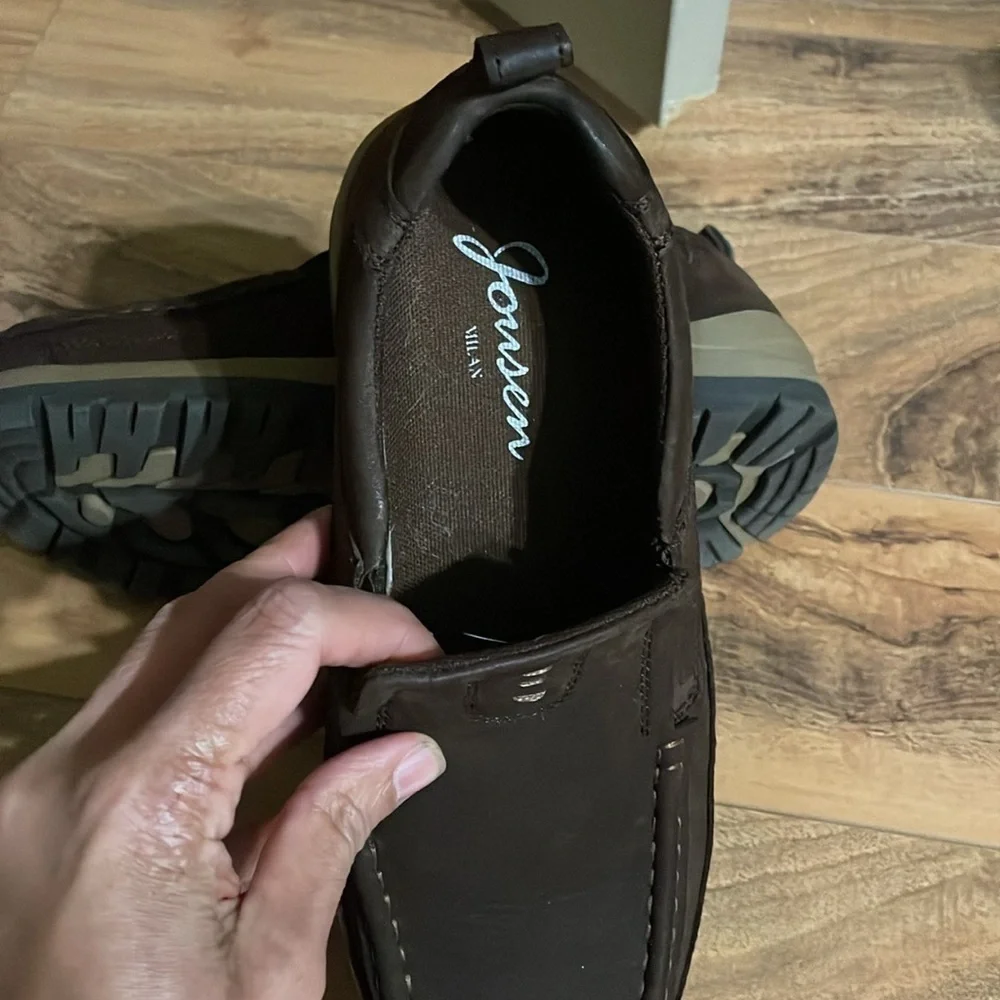EUC Jonsen Men’s Milan Leather Loafer Slip On Brown Moccasin Beige Comfortable 8
